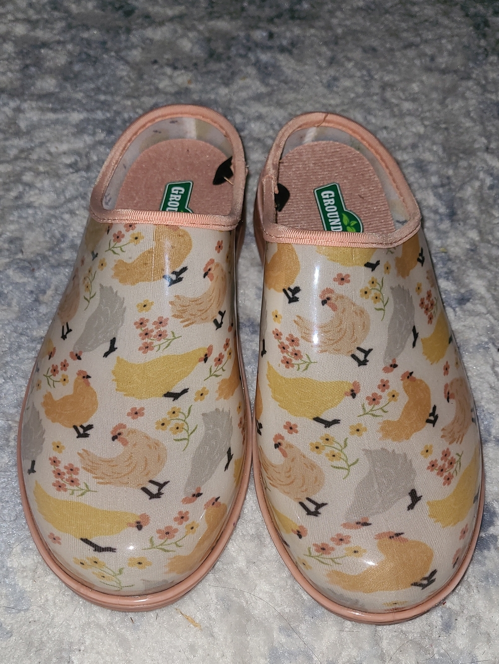Ground Work Garden Clog Mules with Chicken Print - Pink Trim
